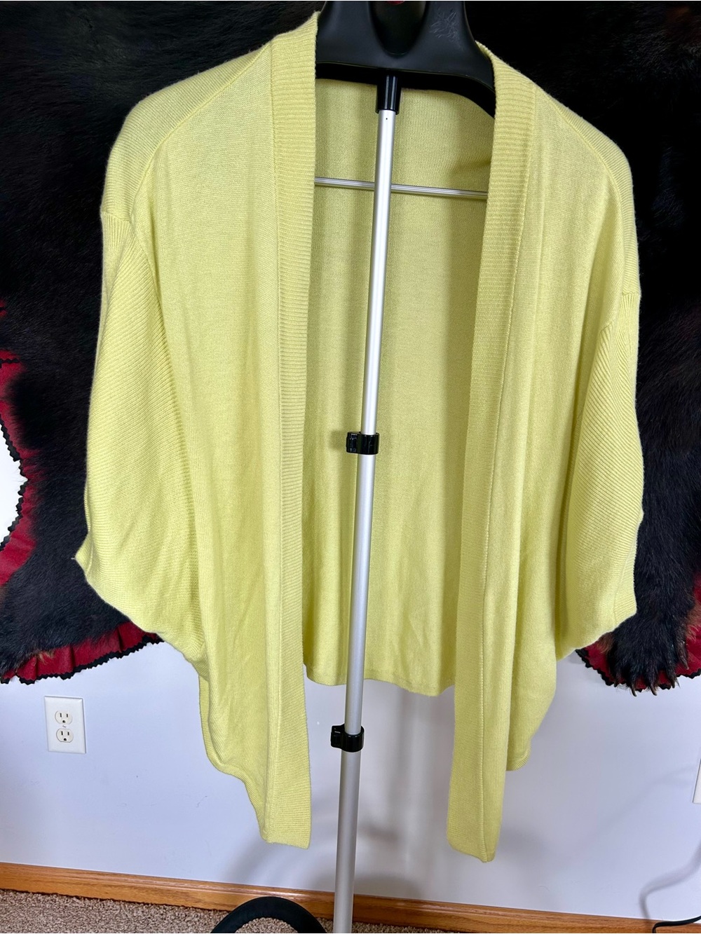 Joan Vass Pale Green/Yellow Open-Front Women's Cardigan w/Dolman Sleeves